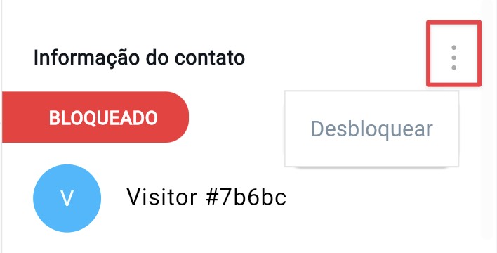 O menu Ações e a opção Desbloquear contacto são apresentados.