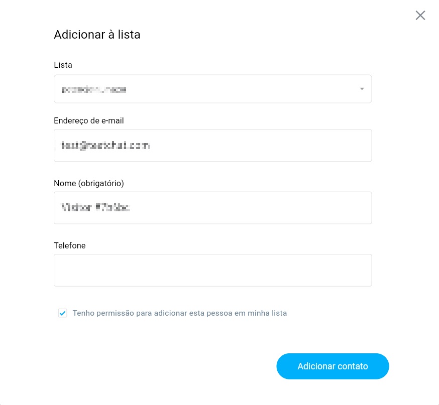A janela "Adicionar à lista" é apresentada.

