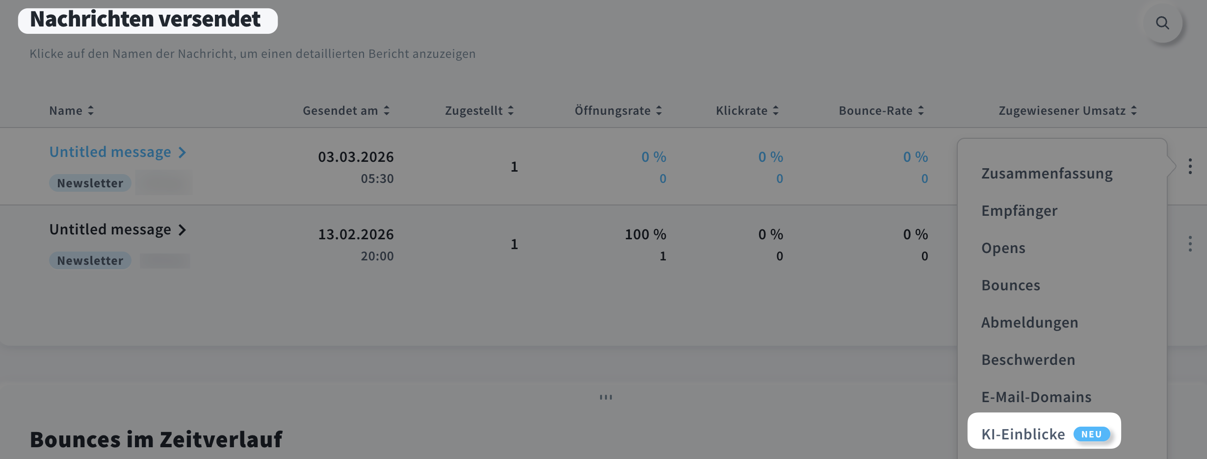 Option KI‑Einblicke im Bereich Nachrichten gesendet der Registerkarte Statistiken