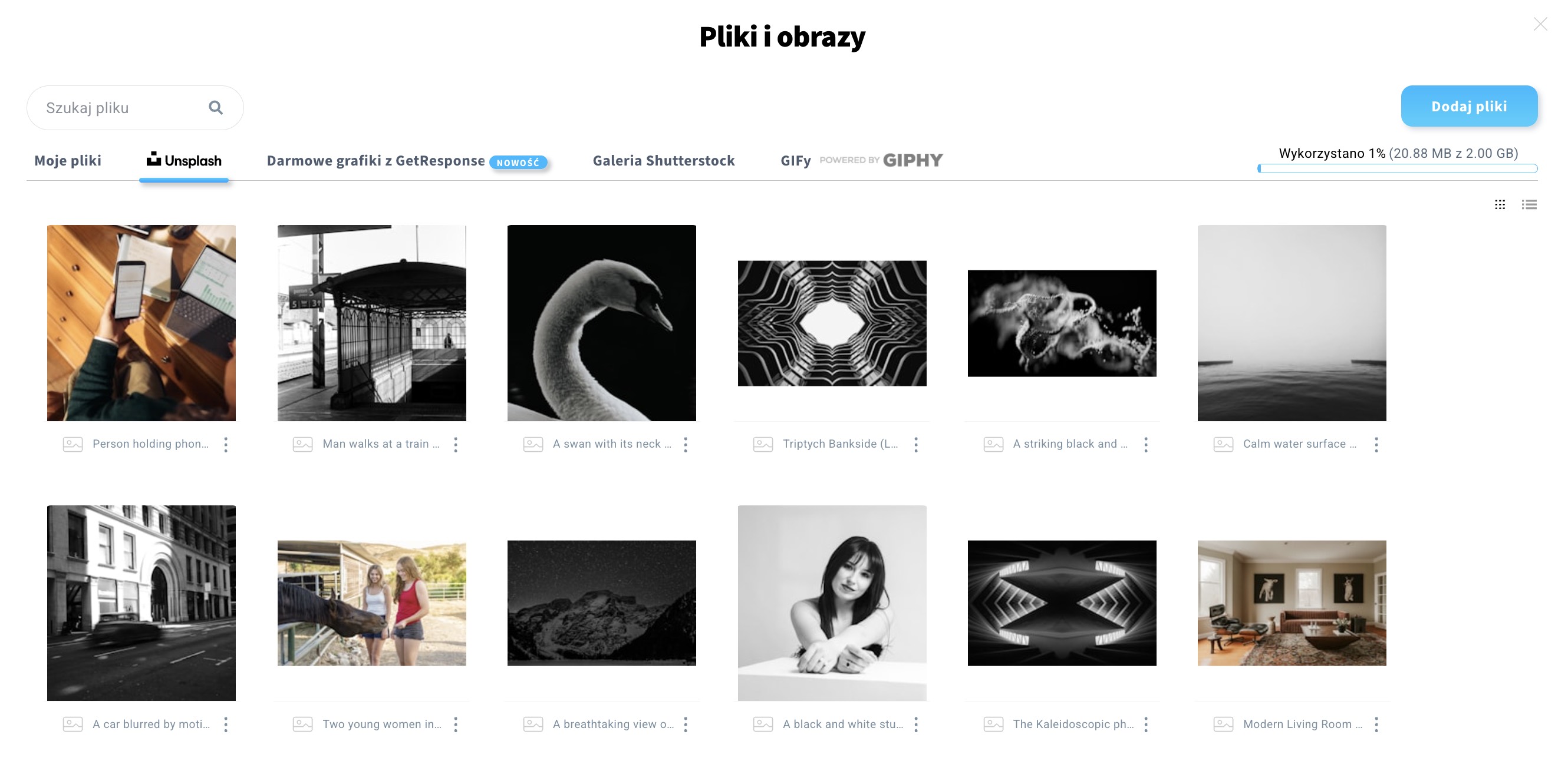 Widok plików i obrazów.