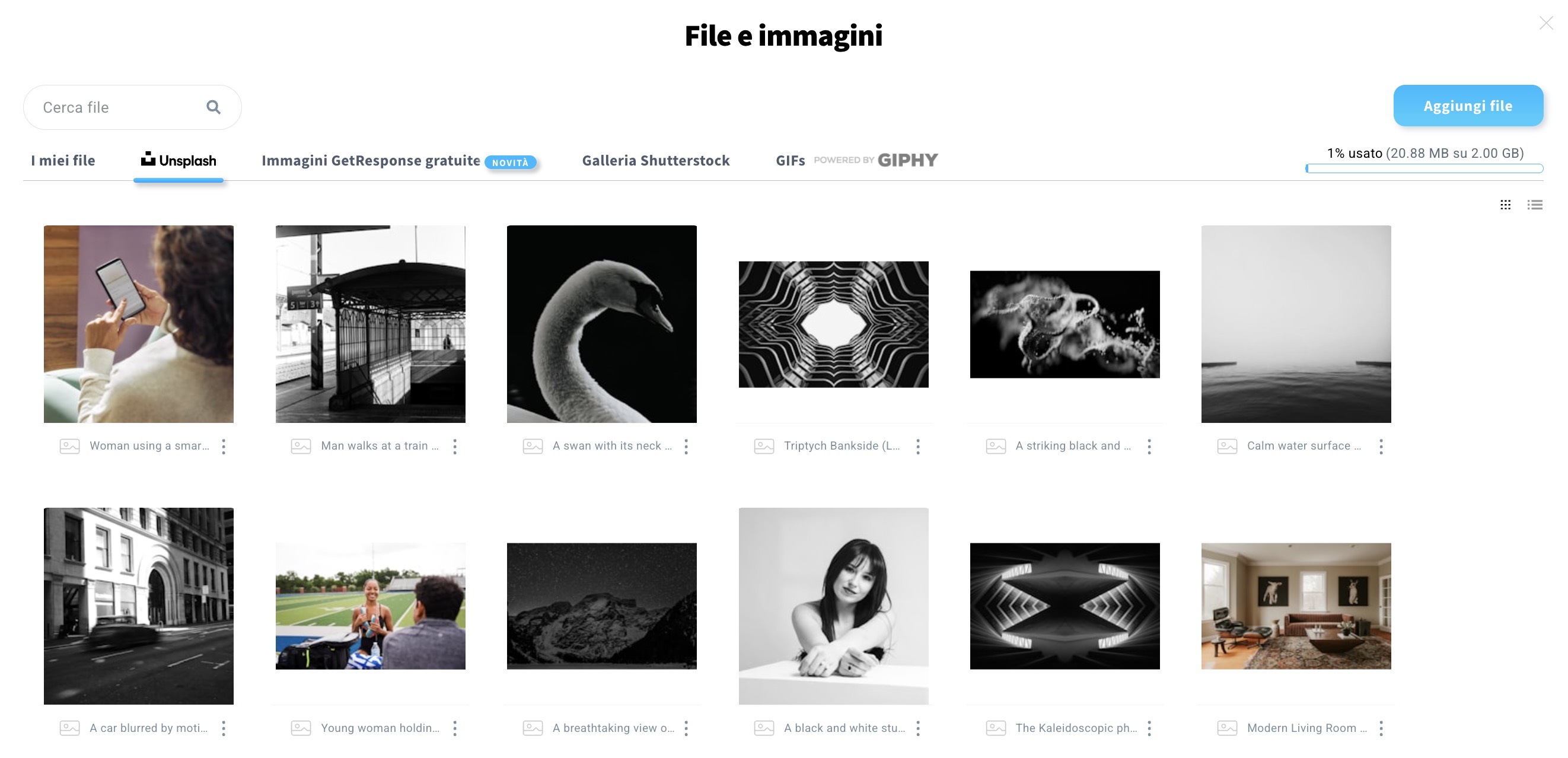 Vista di file e immagini.