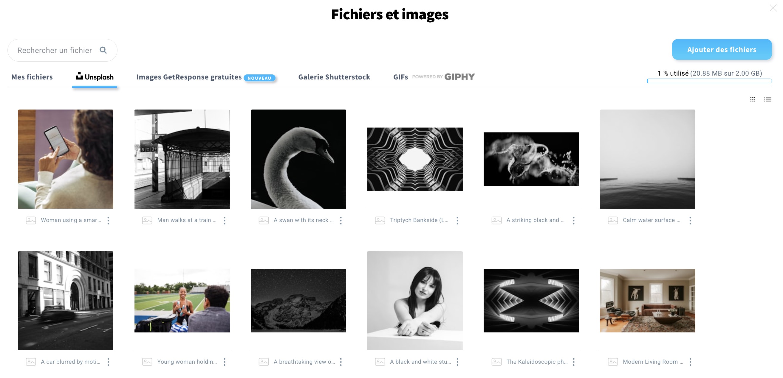 Vue des fichiers et des images.