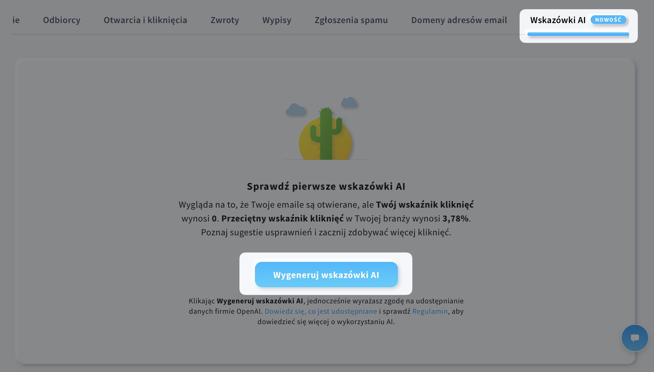 Przycisk Wygeneruj wskazówki AI
