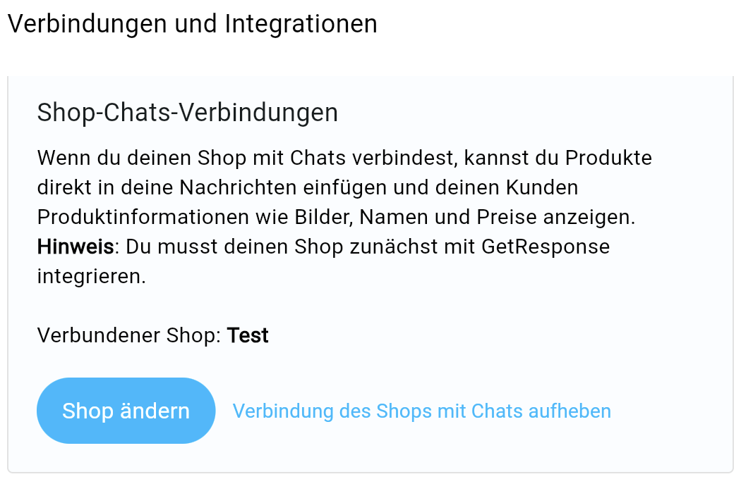 Produkteinstellungen in GetResponse‑Chats