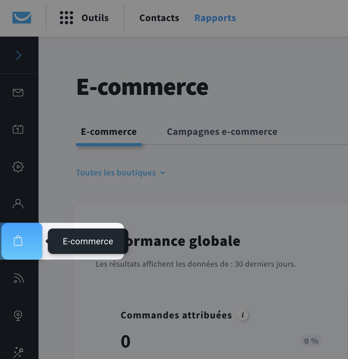 l’onglet e-commerce dans la section des reports
