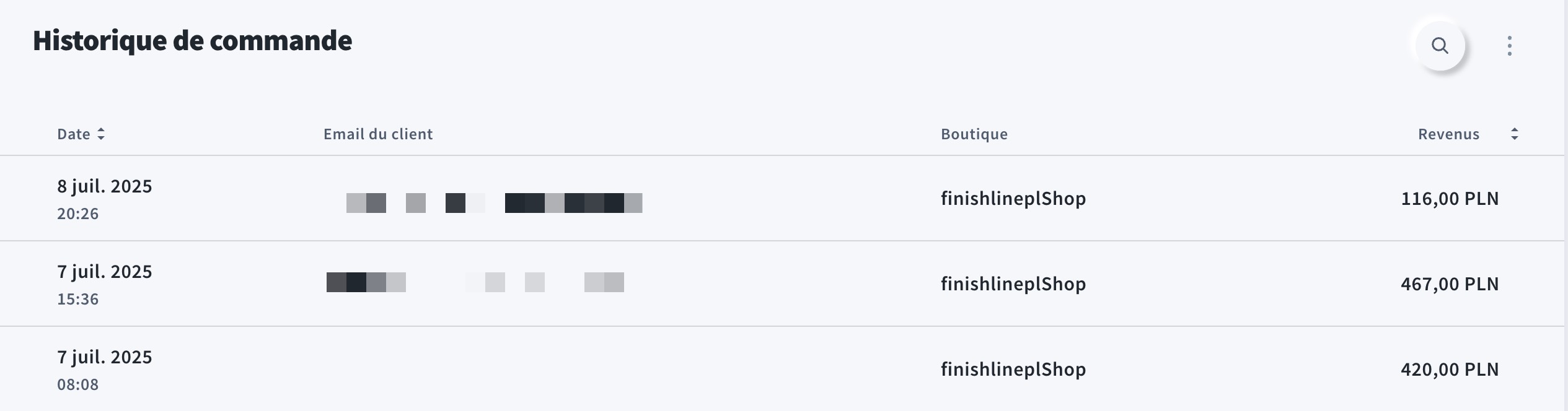 historique de commande