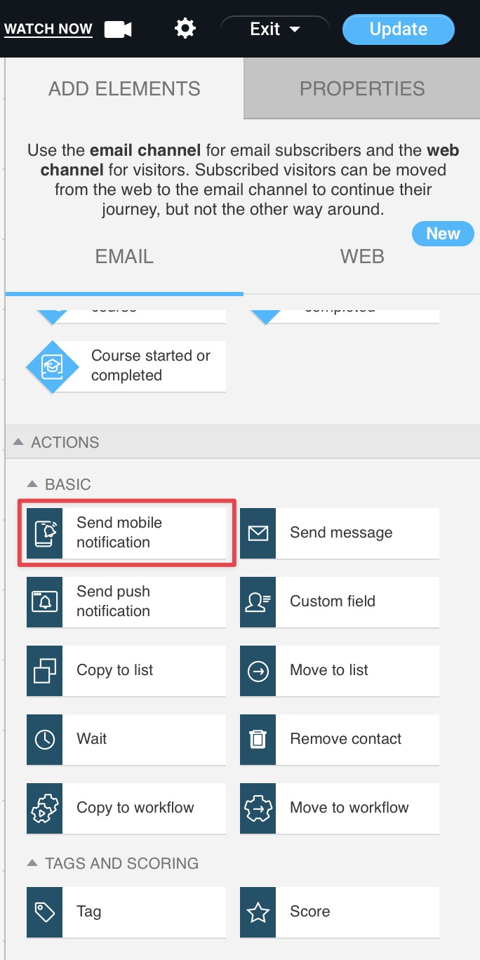 Send mobile notification action in a workflow