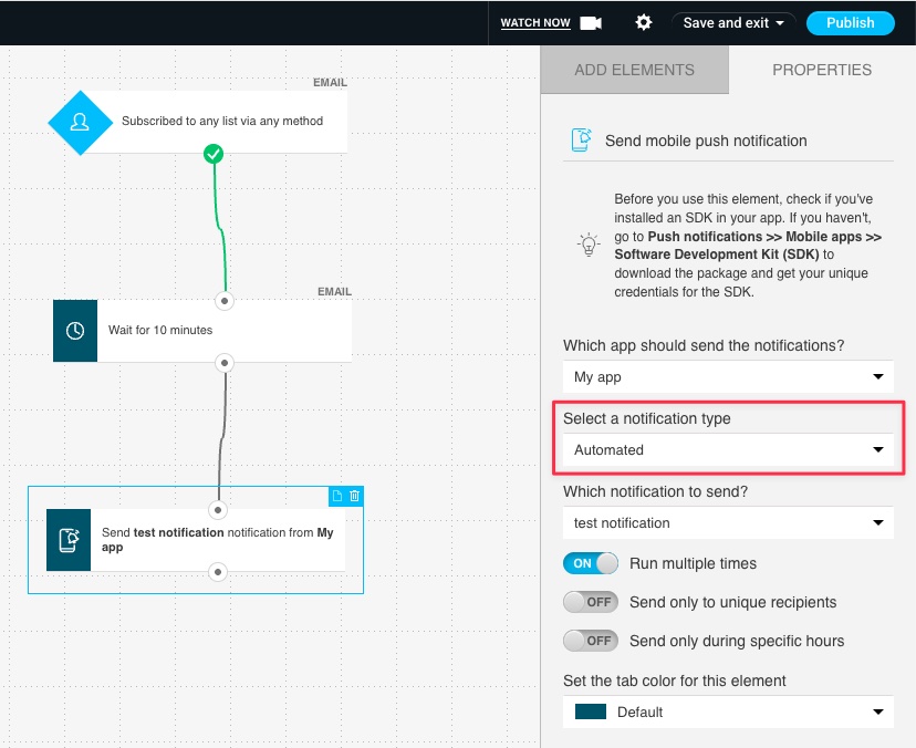Select a notification type