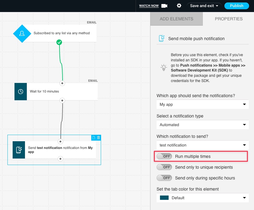 Switch to run action multiple times shown