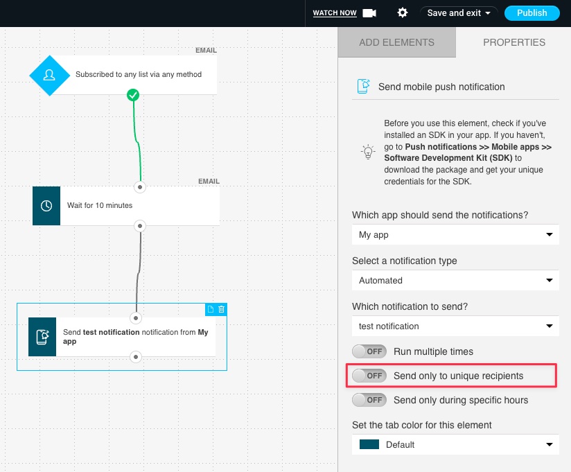 Switch enabled sending to unique recipients shown