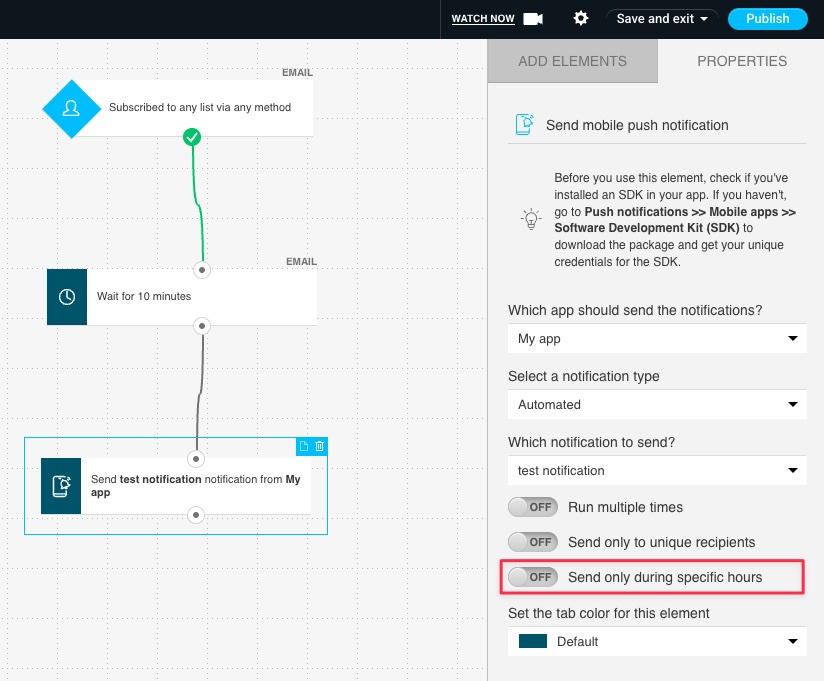 Switch enabled sending only during specific hours shown