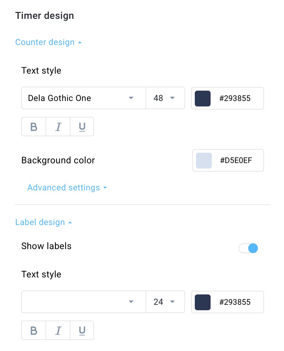 Timer design settings