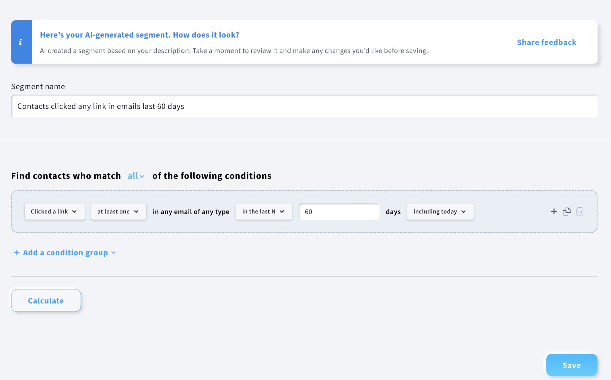 A segment of contacts who clicked any link in any of my emails in the last 60 days.