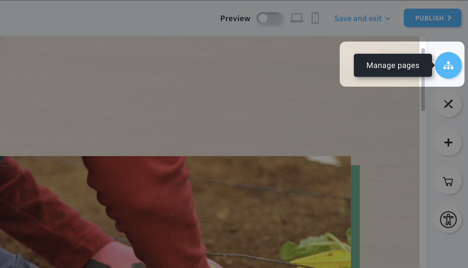 Accessing Manage Pages in Landing Page editor