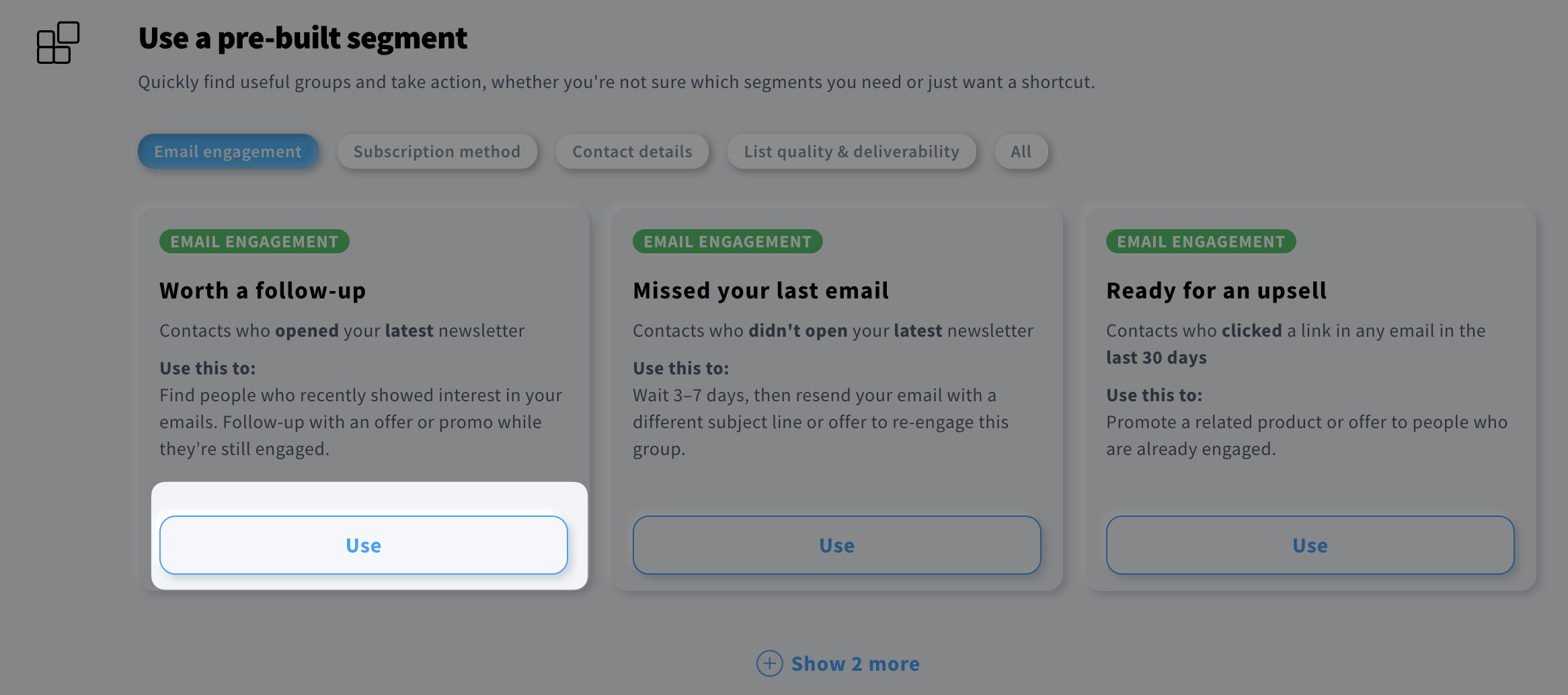 Pre-built segment selection