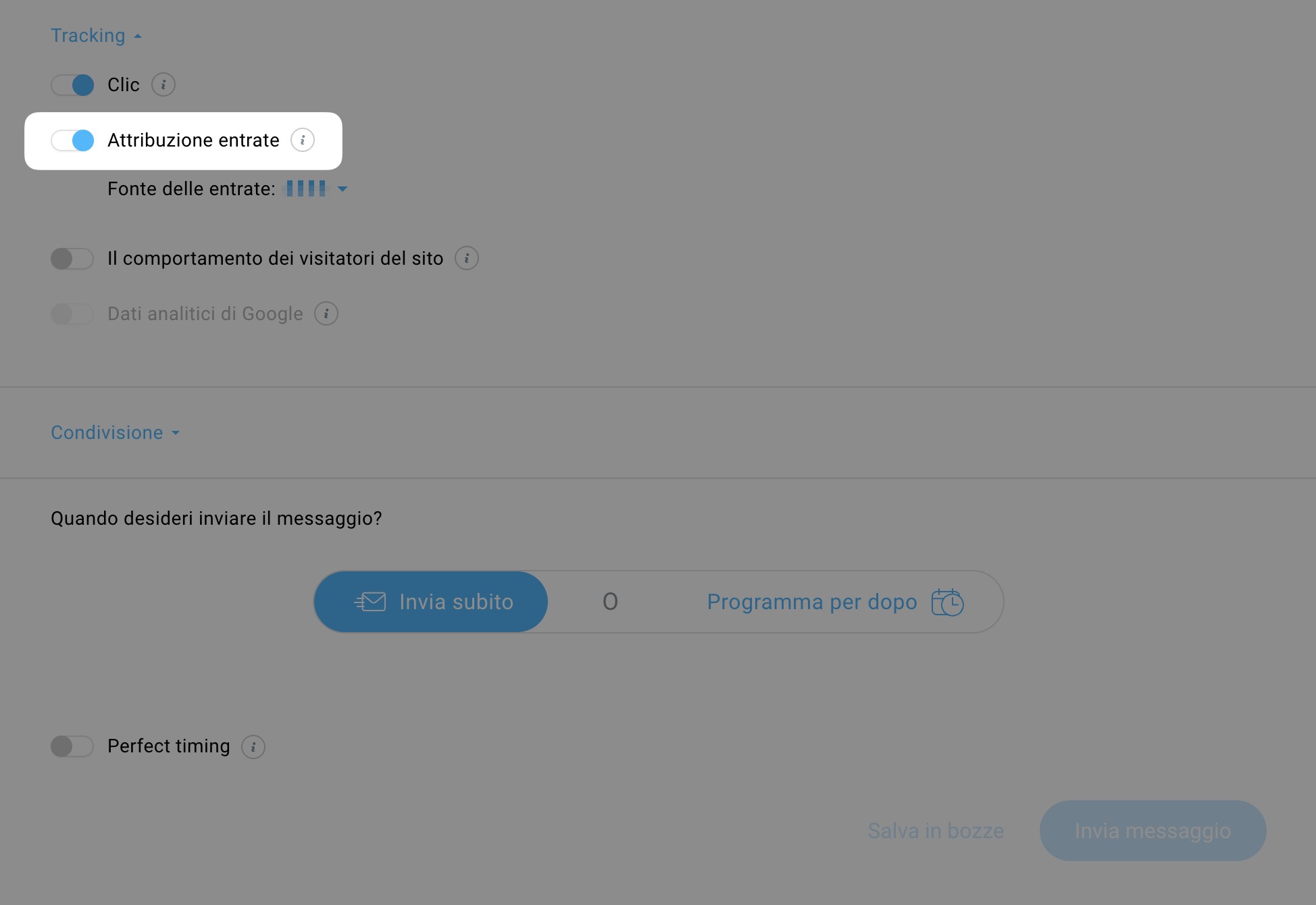 Abilitare il monitoraggio delle entrate nei messaggi