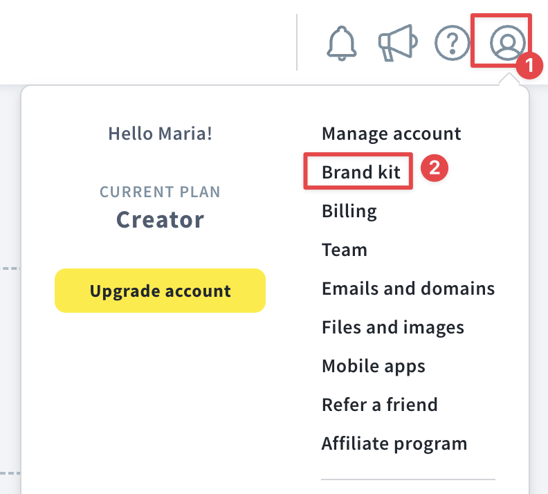 How to find the Brand kit feature under the Profile icon.