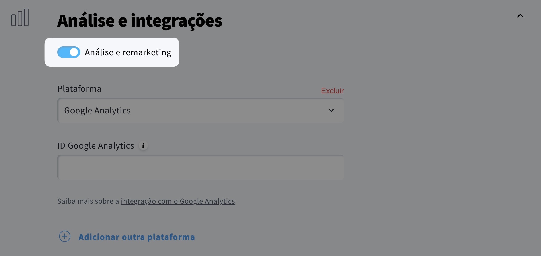 Opções de análise e remarketing ativadas no perfil do criador