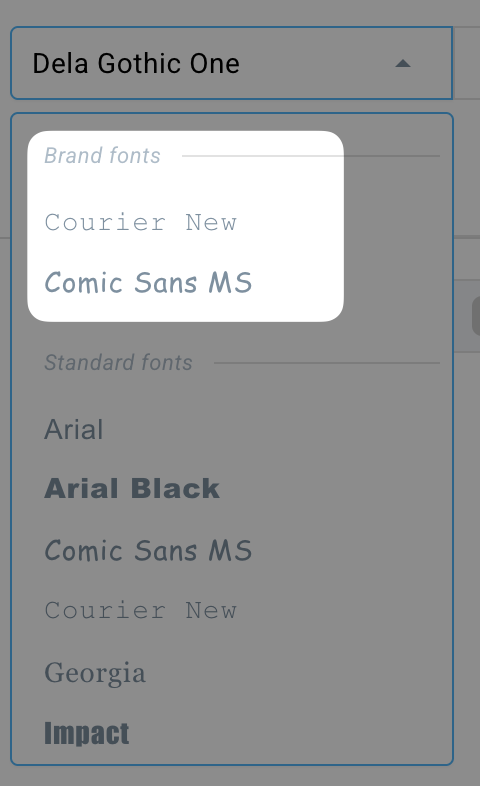 Brand fonts in the email editor.
