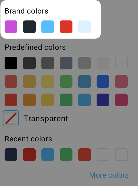 Brand colors in the email editor.