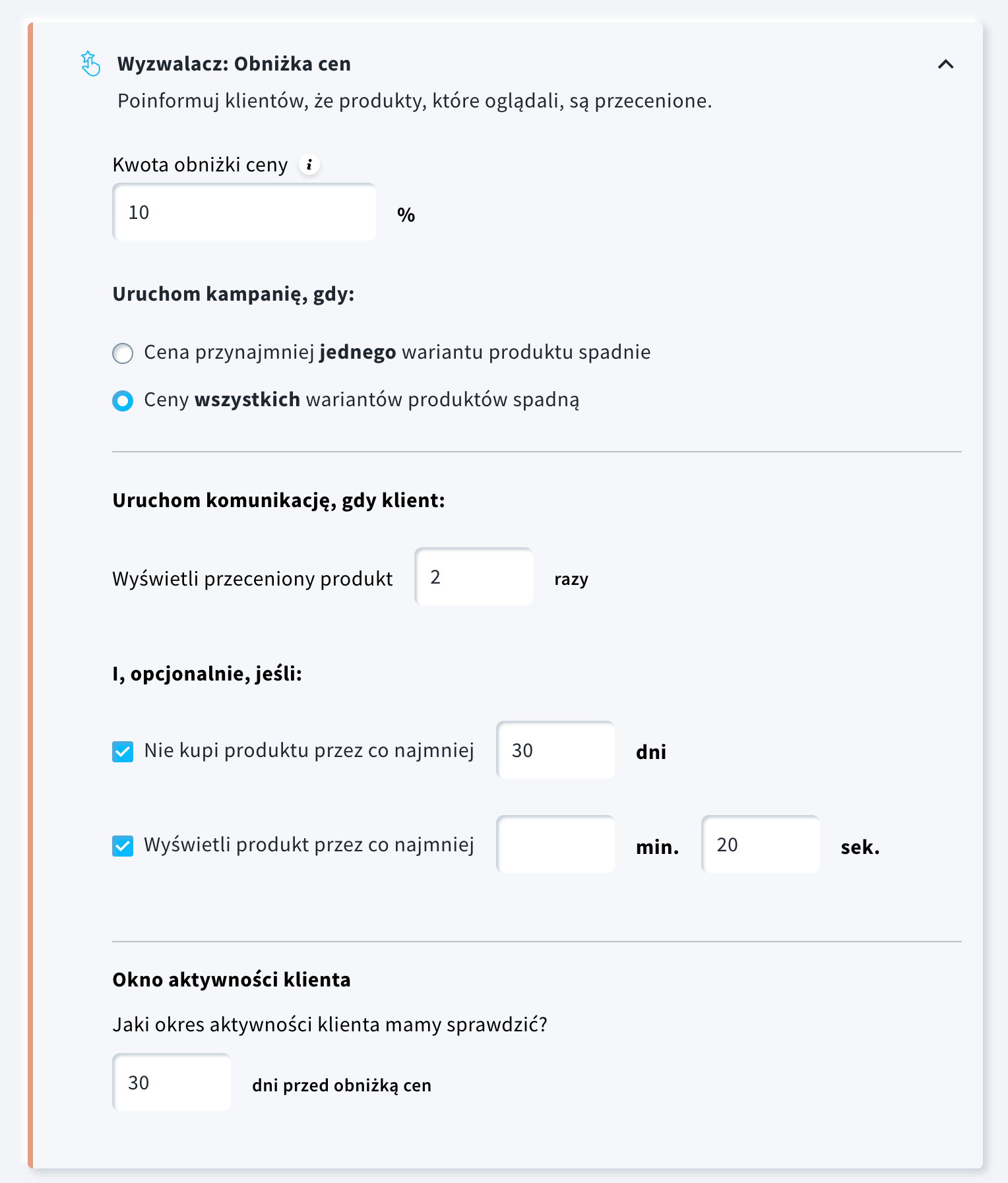 ustawienia wyzwalacza kampanii