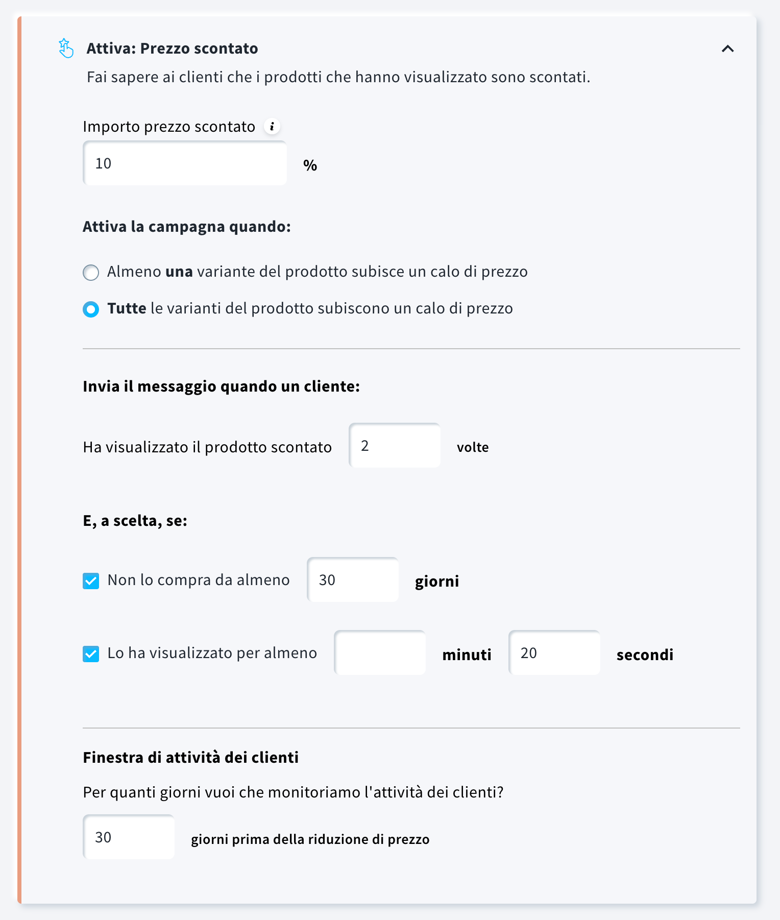 Impostazioni dei messaggi della campagna