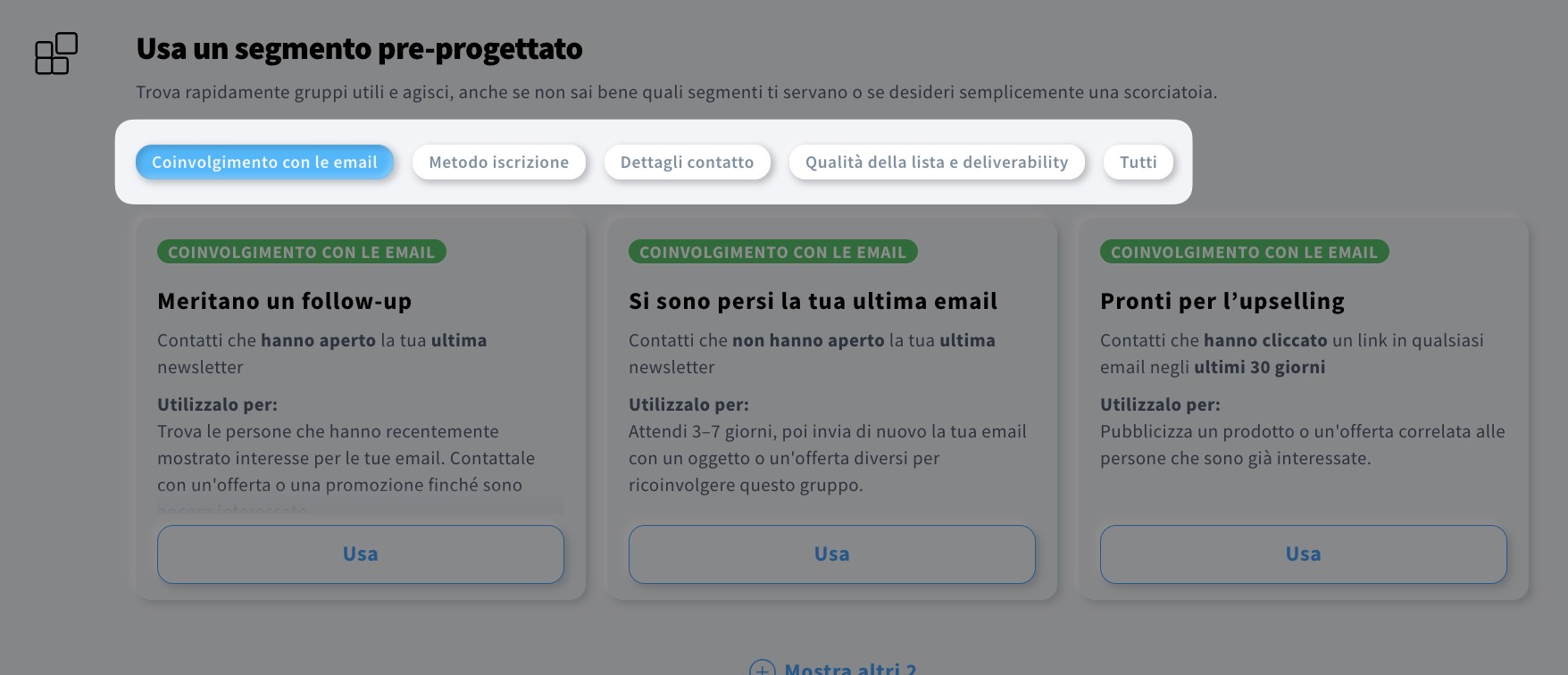 Opzione segmento pre-progettato