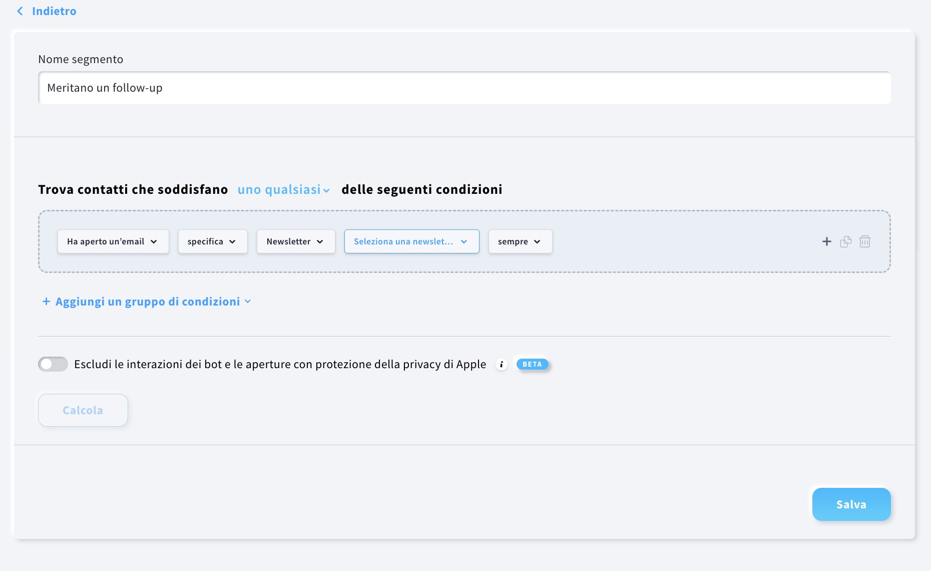 vista dell'editor di segmenti