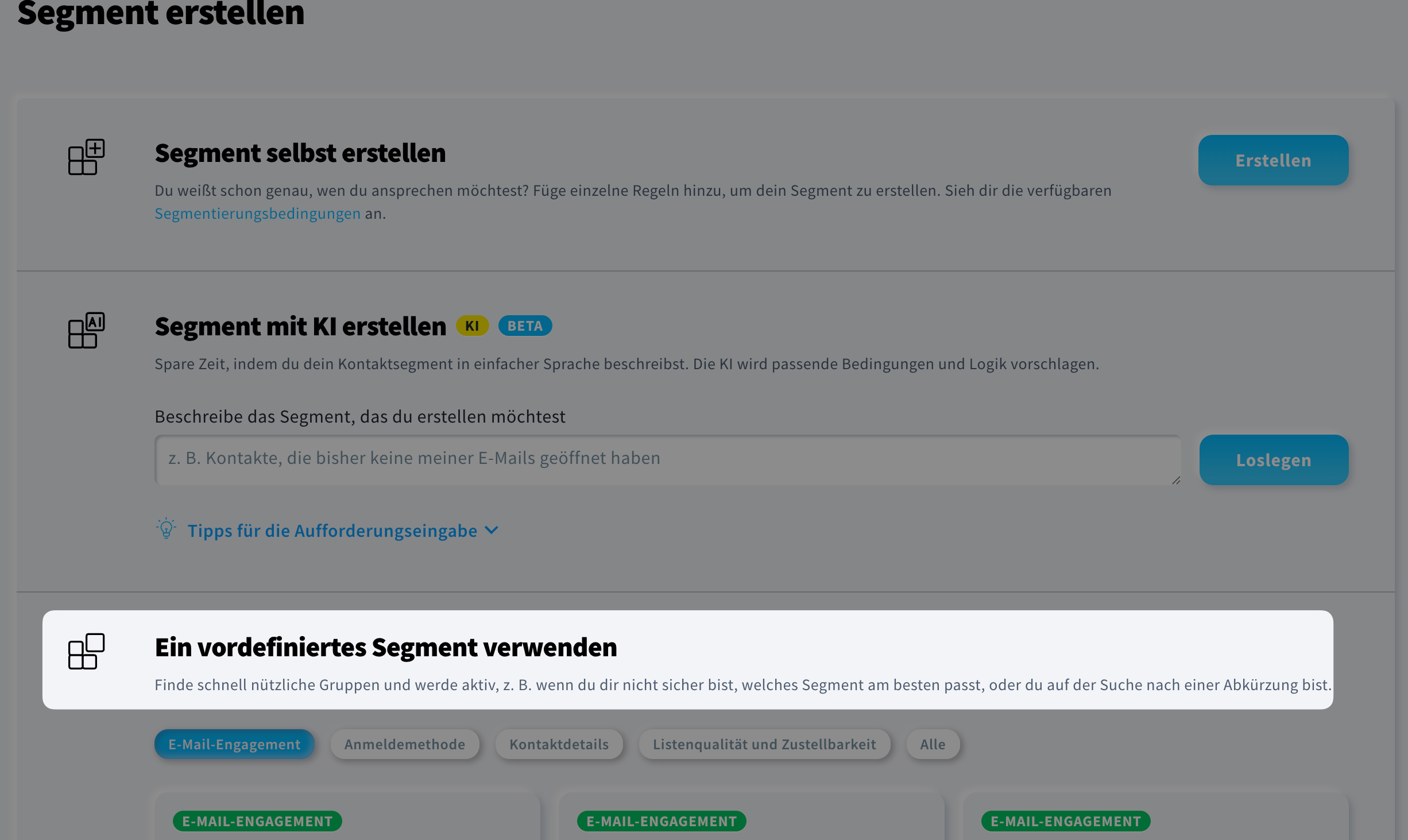 Vordefiniertes Segment verwenden‘ in der neuen Segmentierung