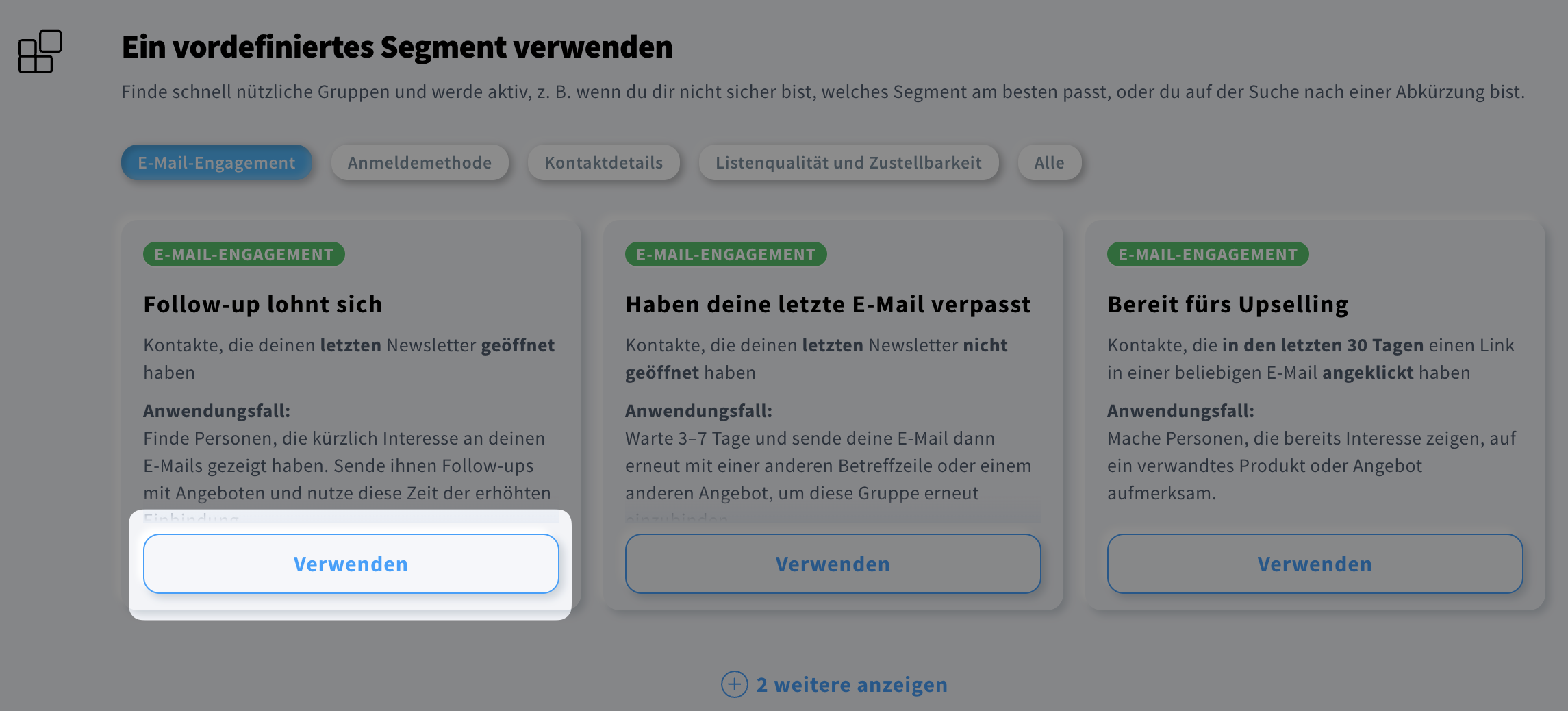 Auswahl eines vordefinierten Segments