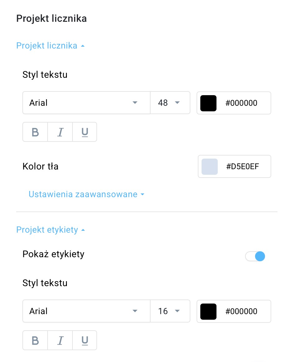 Ustawienia projektu licznika