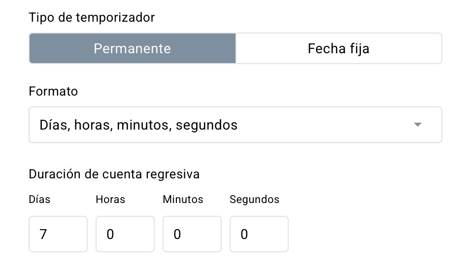 Configuración del temporizador