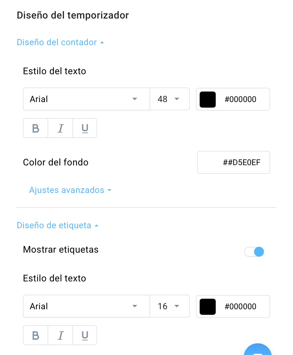 Configuración de diseño del temporizador