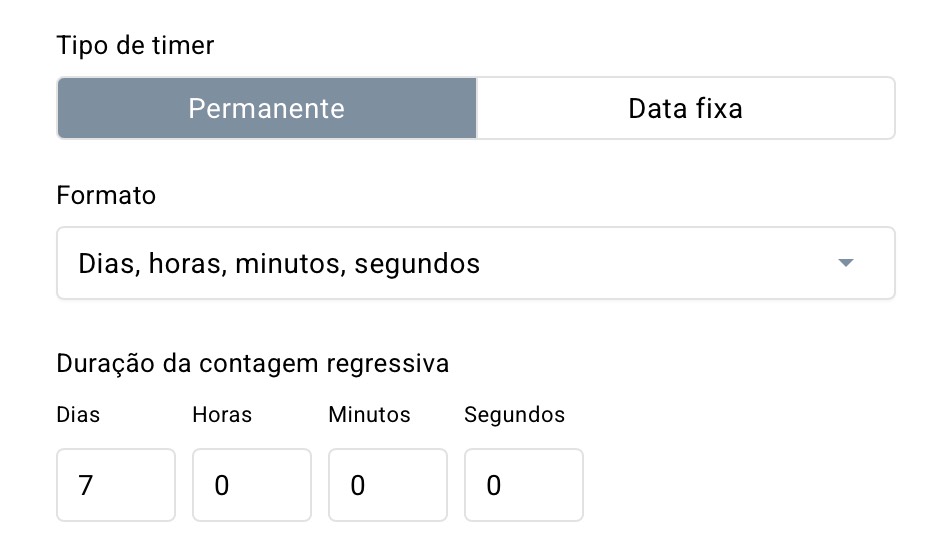 Configurações do temporizador