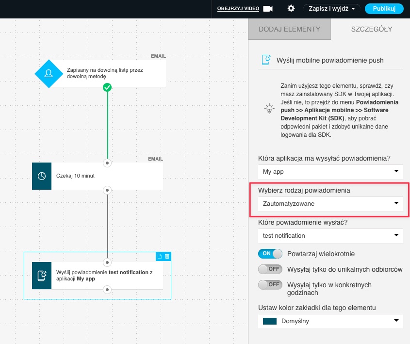 Wybierz rodzaj powiadomienia