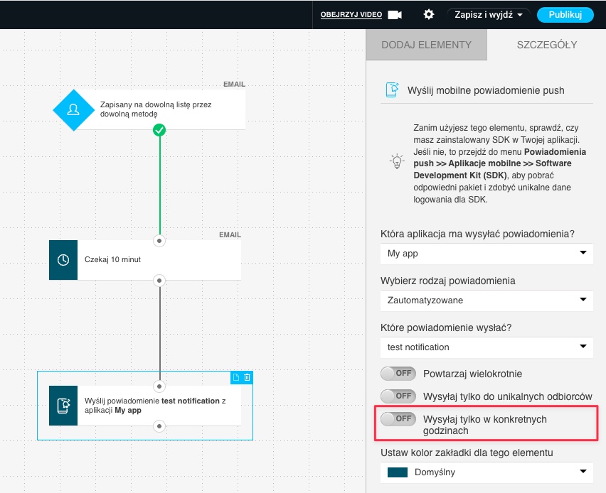 Przełącznik wysyłaj tylko w konkretnych godzinach