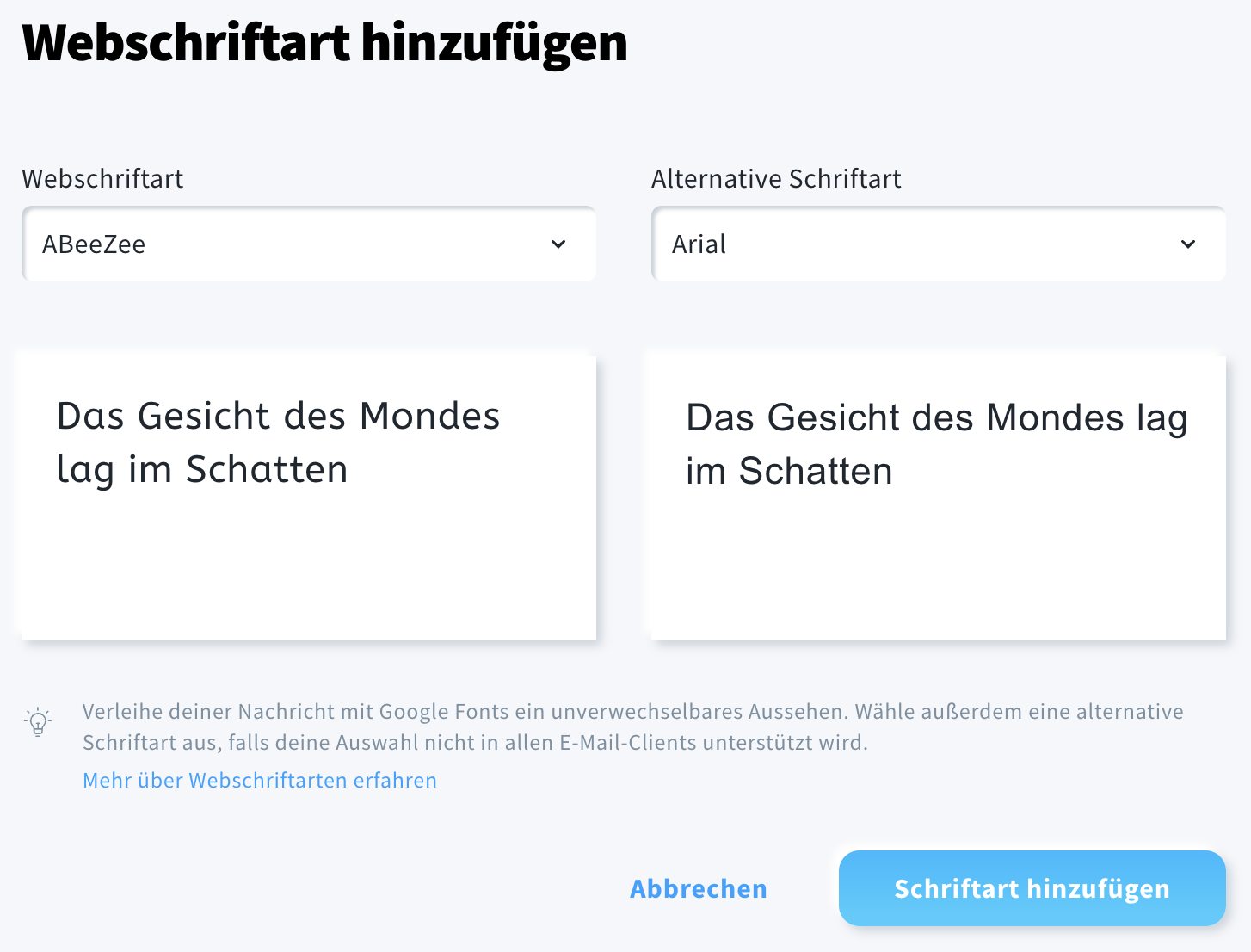 Hinzufügen einer Webschriftart und einer alternativen Schriftart