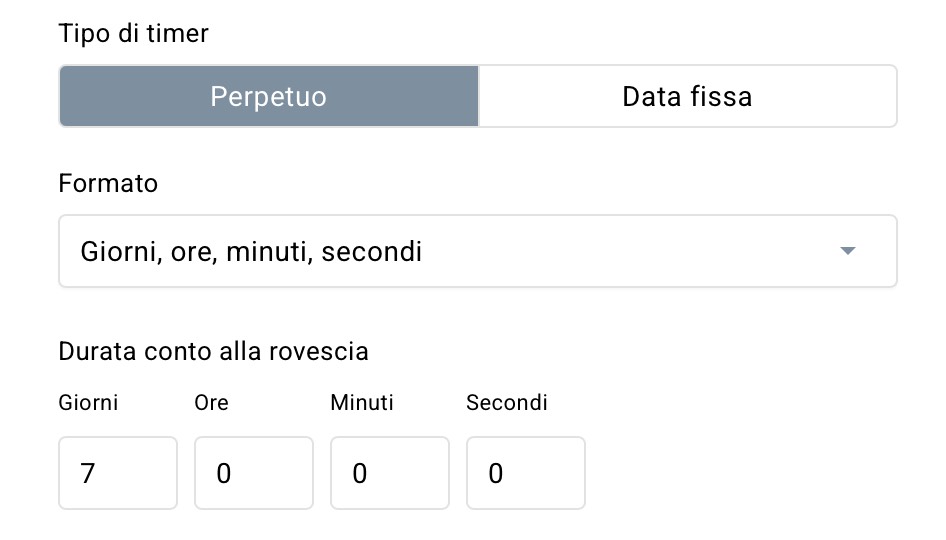 Impostazioni del timer