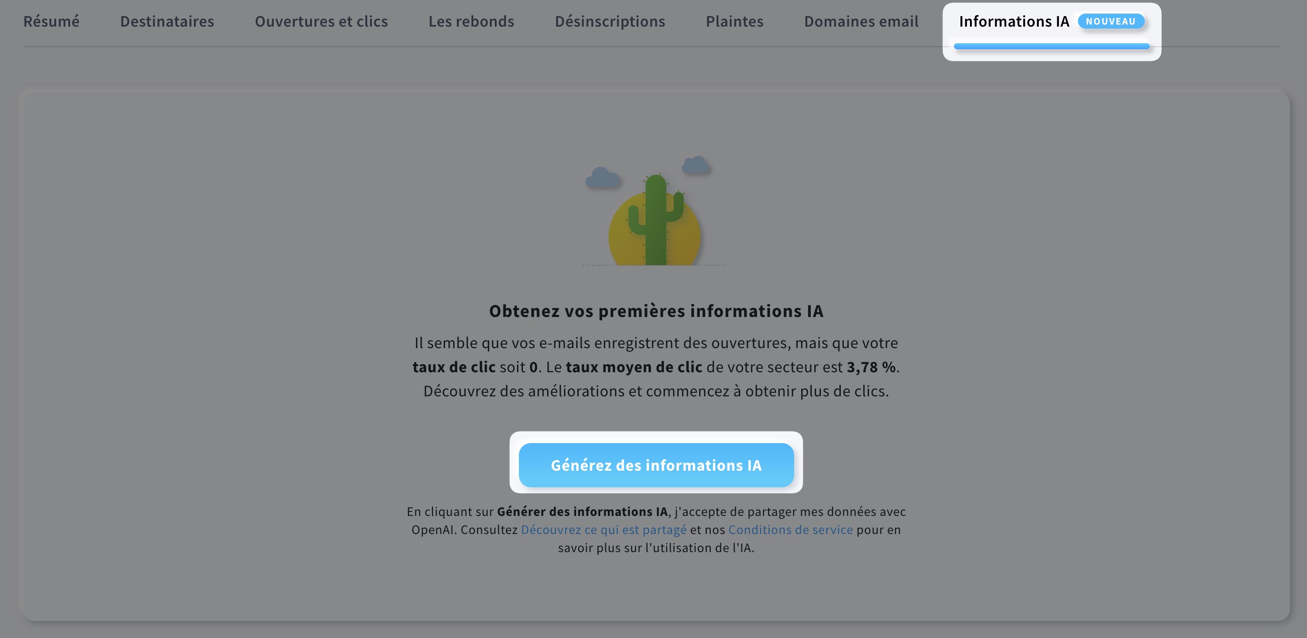Bouton Générer des informations IA