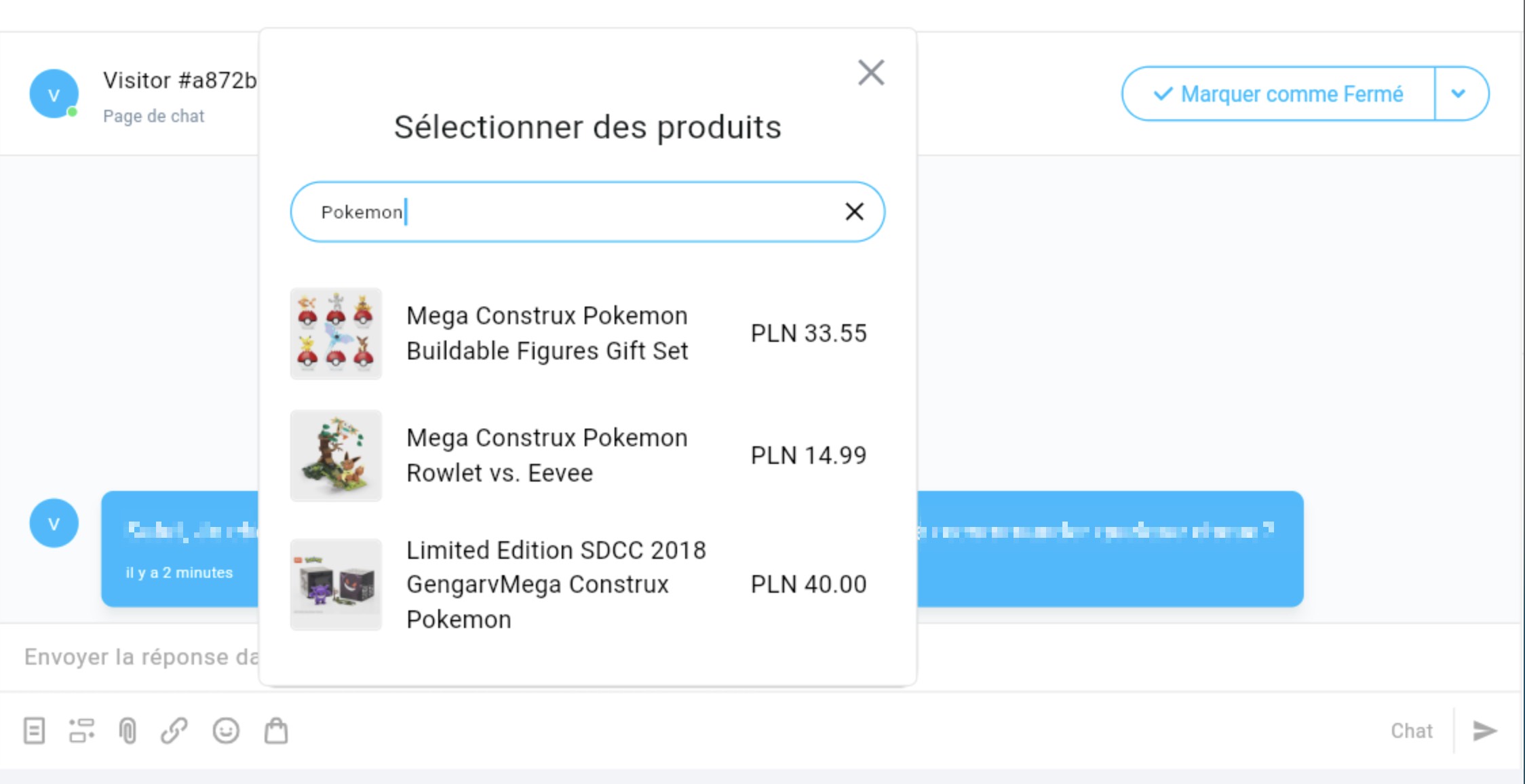Sélectionner un produit pendant la conversation