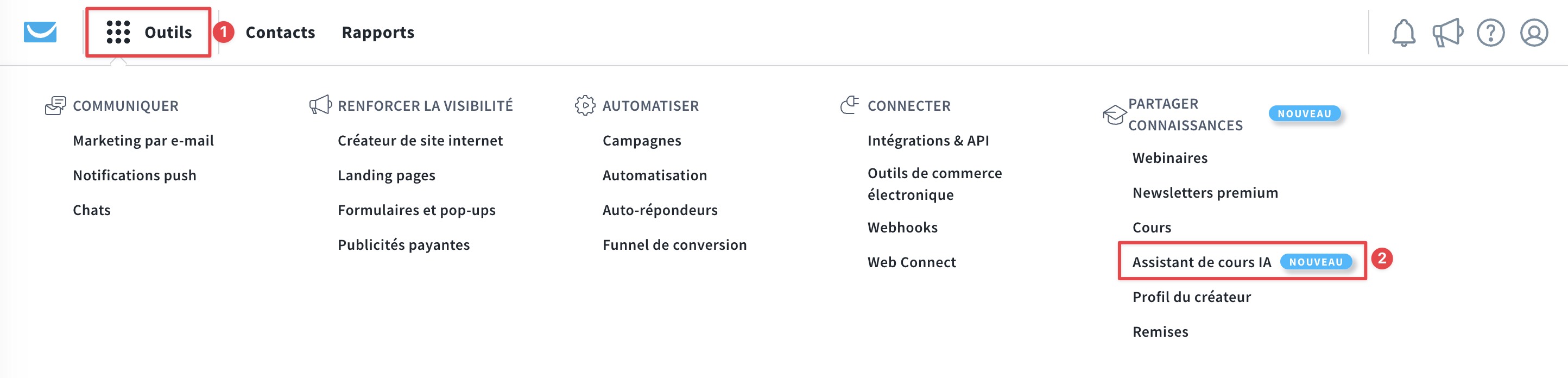 Outils > Parcours de l'assistant de cours d'IA
