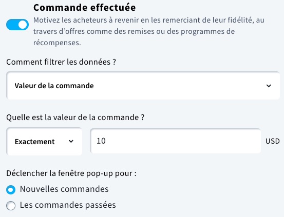 popups placés sur commande