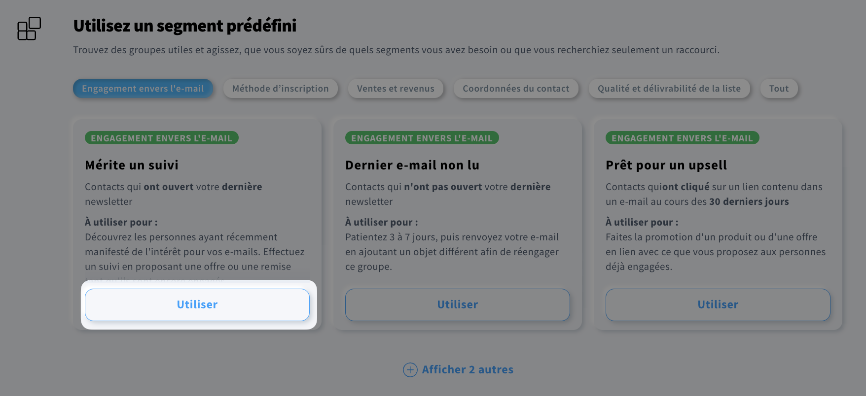 Sélection de segment pré-construit.