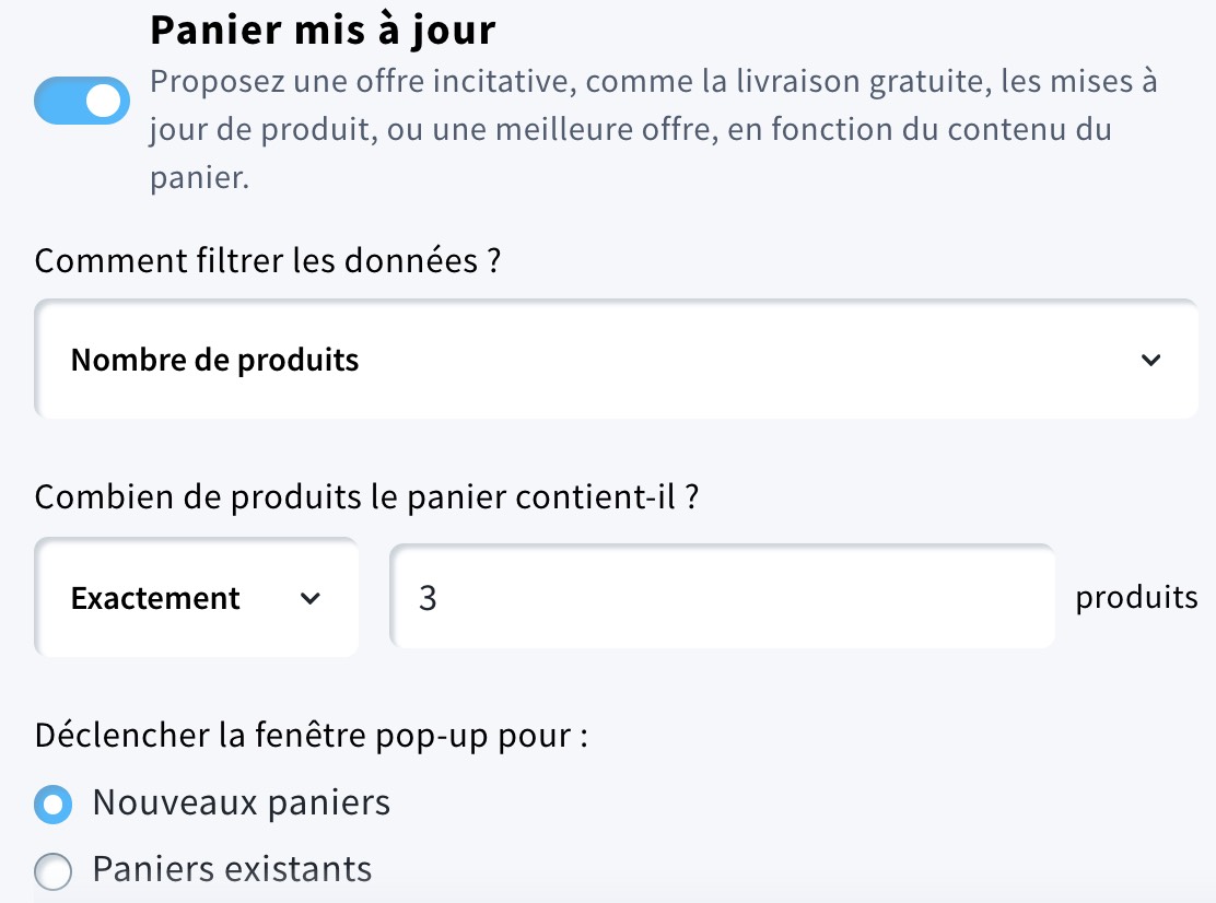 déclencheur de mise à jour du panier