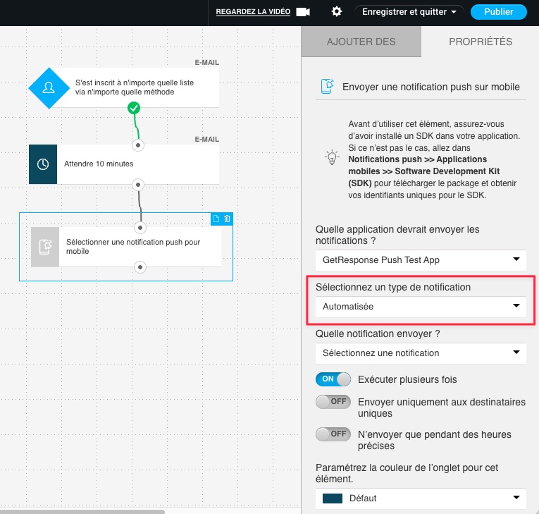 Sélectionnez un type de notification
