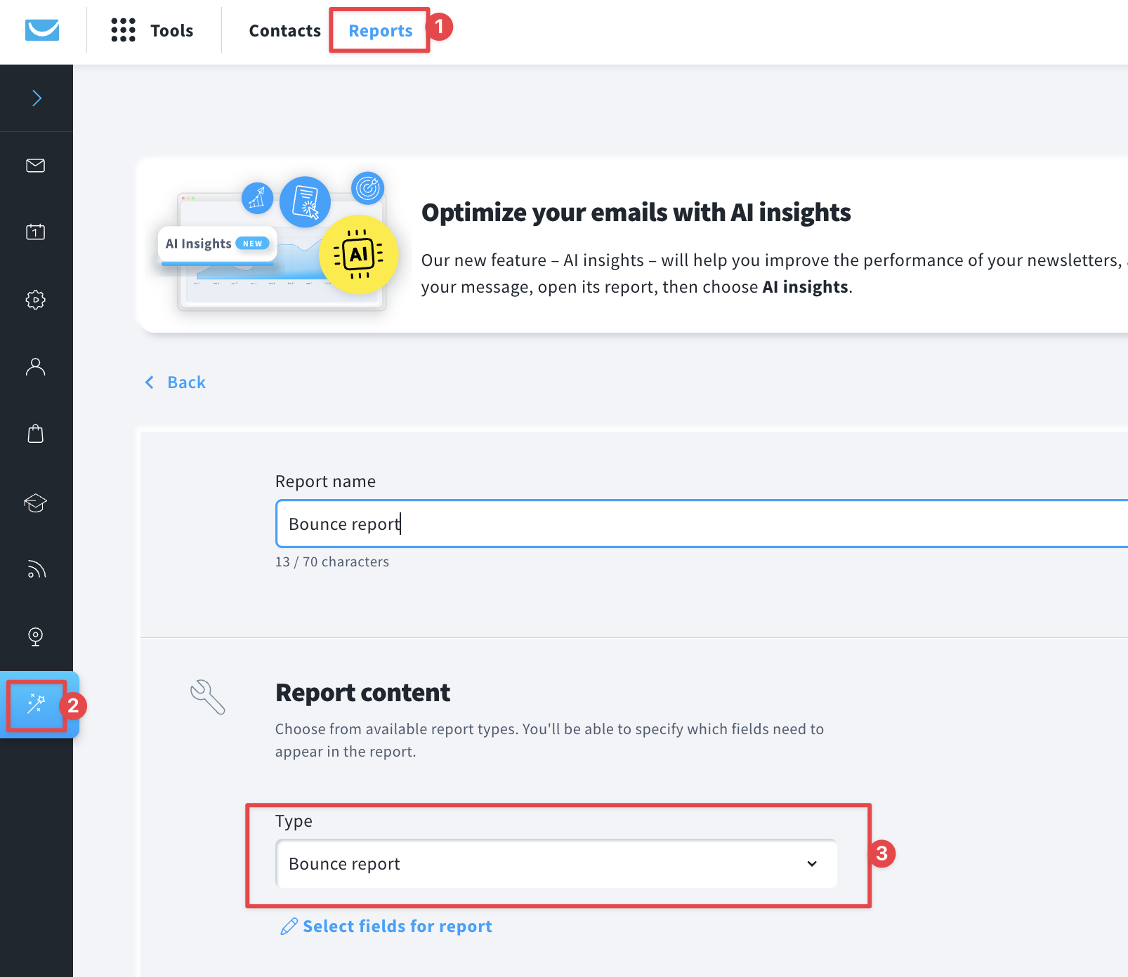 How to generate a custom report with a list of bounced email addresses.