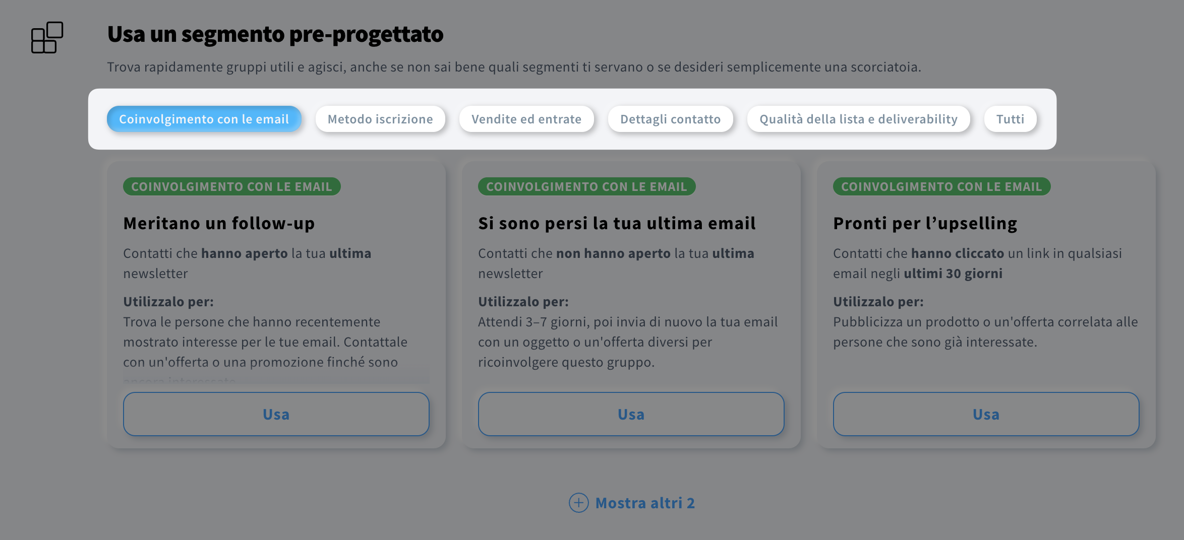 Opzione segmento pre-progettato
