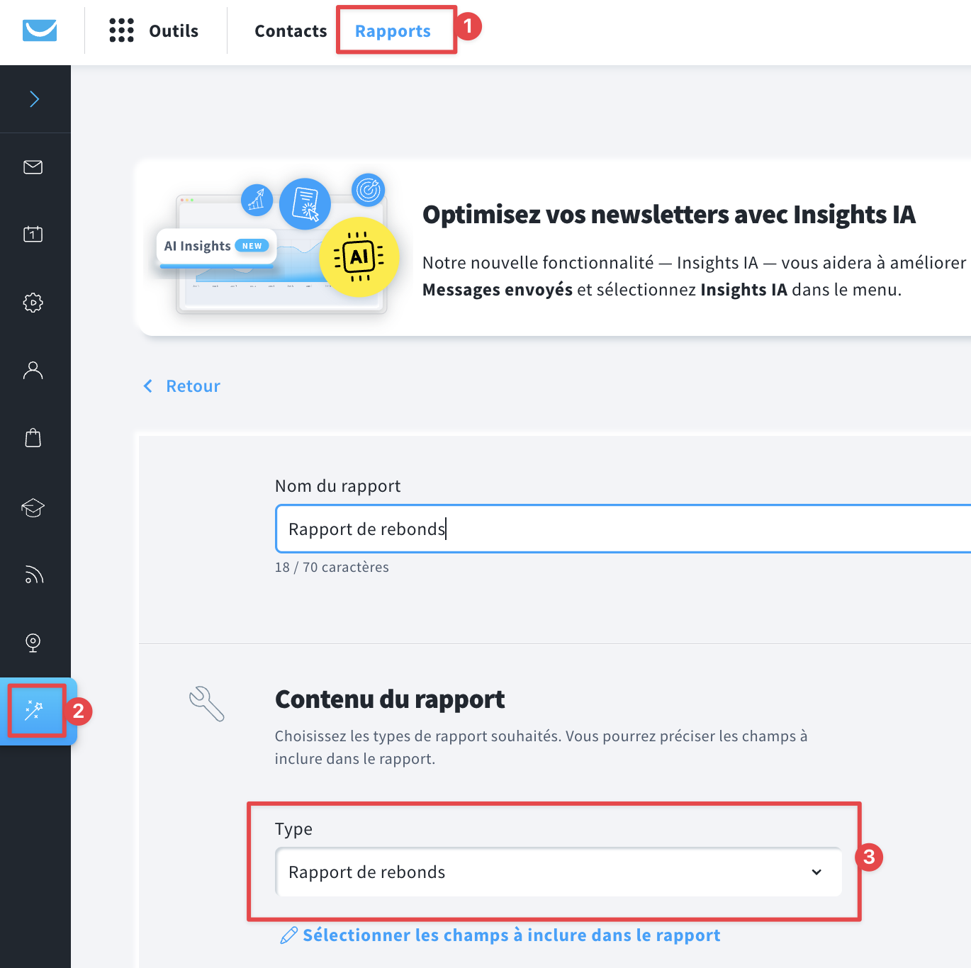 Comment trouver une liste des e-mails en rebond dans les rapports personnalisés.