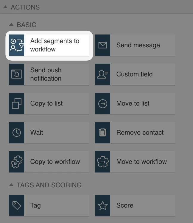 Add segments to workflow action in GetResponse workflow creator.