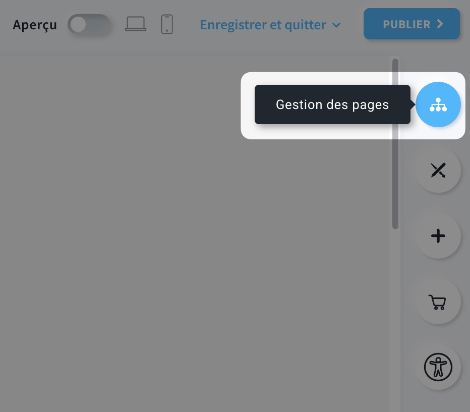 Accéder à la gestion des pages dans l'éditeur de pages de destination